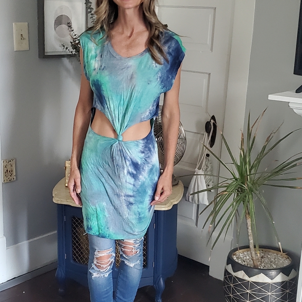 Hippie love tie dye cutout front dress